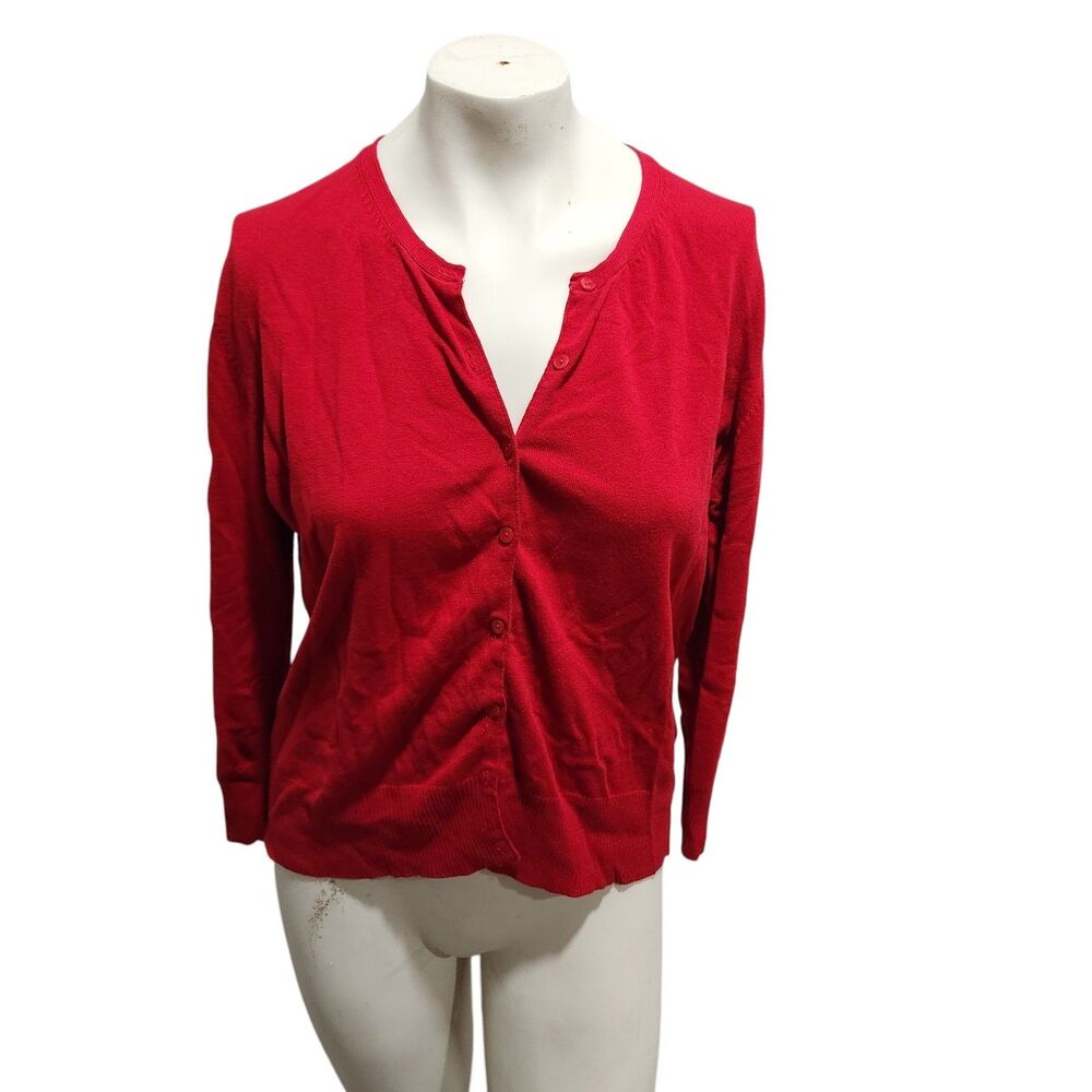Worthington Womens Large Cherry Red Cardigan Sweater Office Preppy Normcore